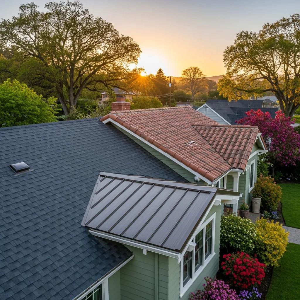 Newly installed residential roof showcasing various roofing materials in Sonoma County