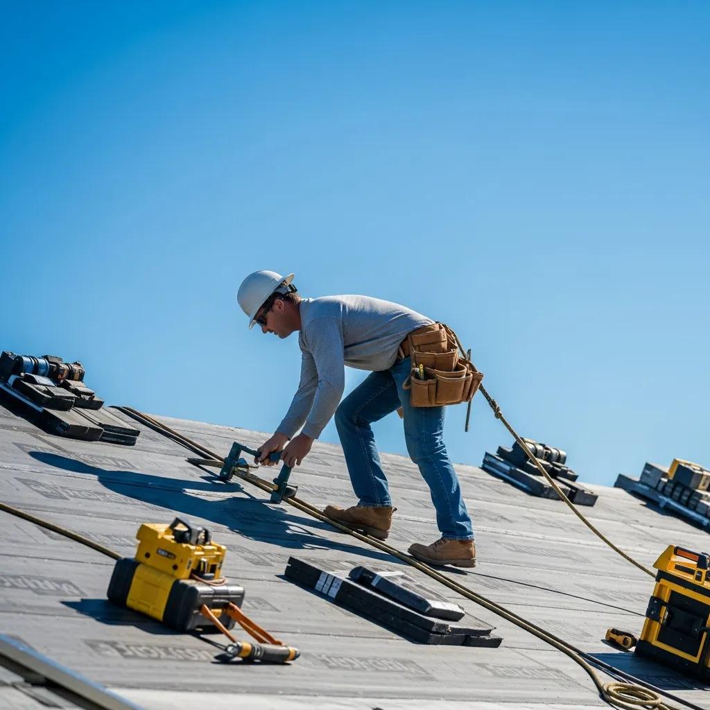 Professional roofing contractor working on a residential roof in Sonoma County